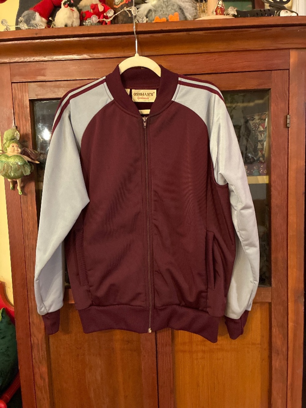 VTG 80s Oshman’s Sportswear Colorblock Track Jacket Maroon Gray M/L